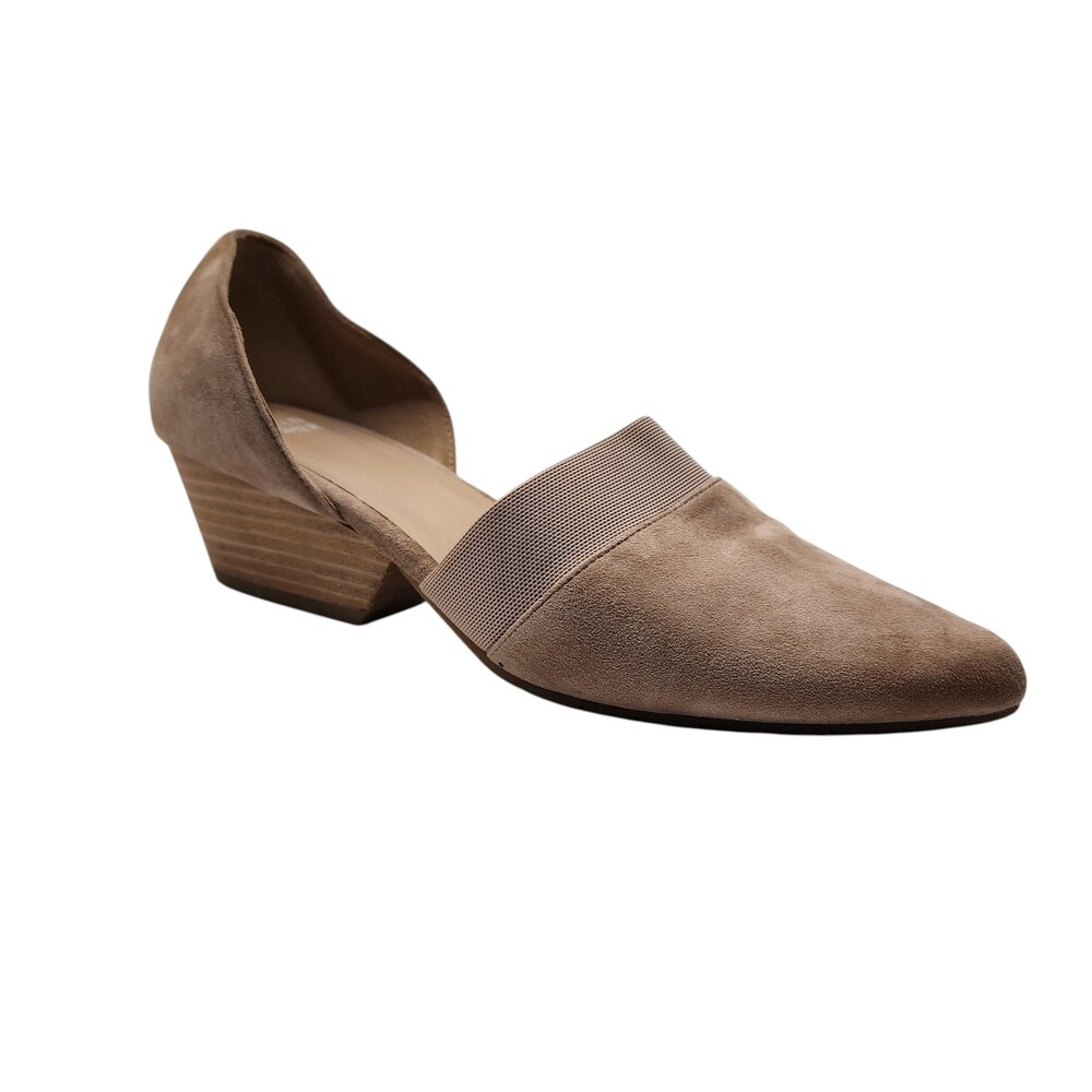 Eileen Fisher Hilly Suede d'Orsay Wedge Pump Earth Taupe Beige 9.5 EUC